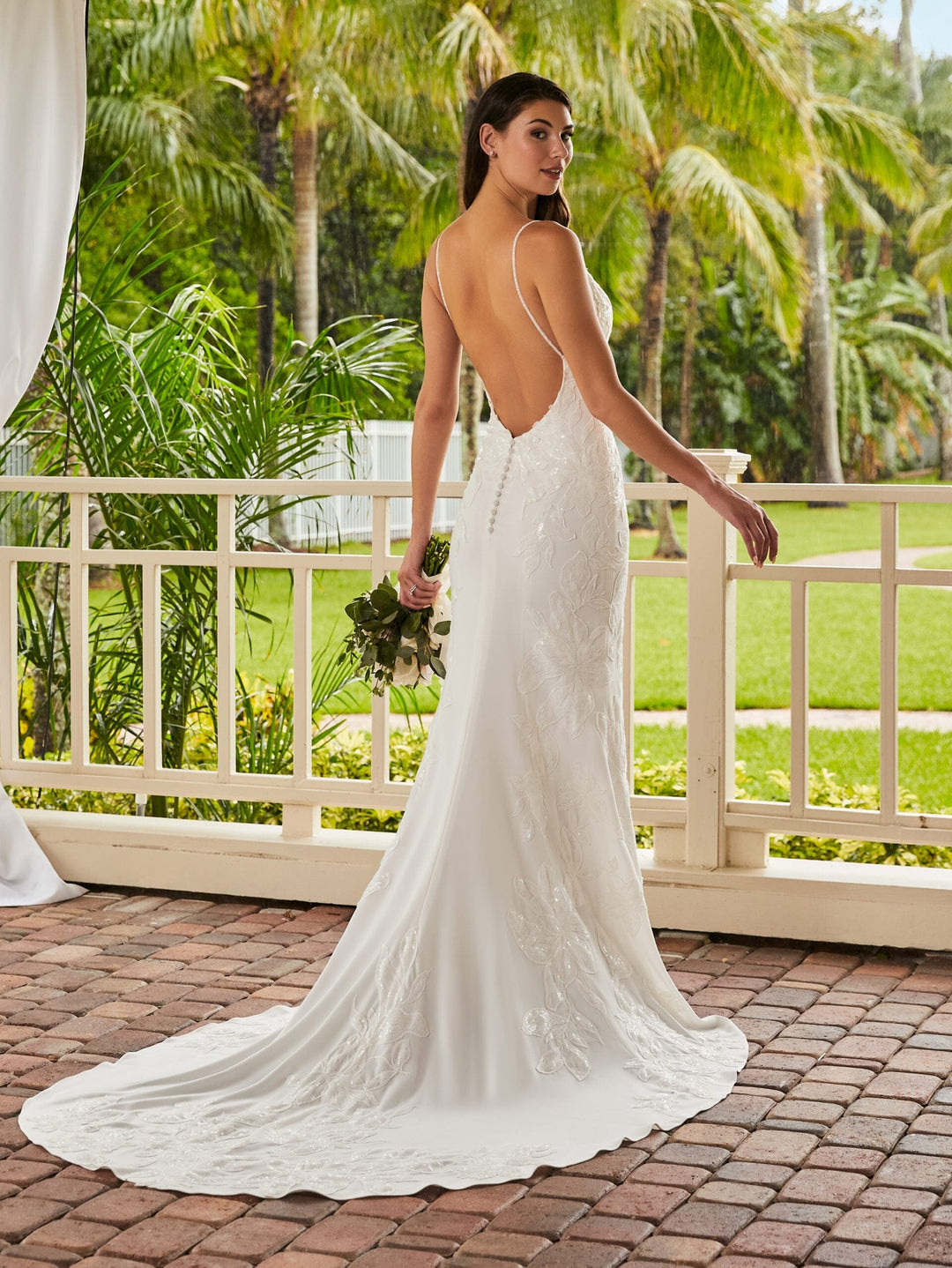 Fitted V-Neck Crepe Bridal Gown by Adrianna Papell 31210