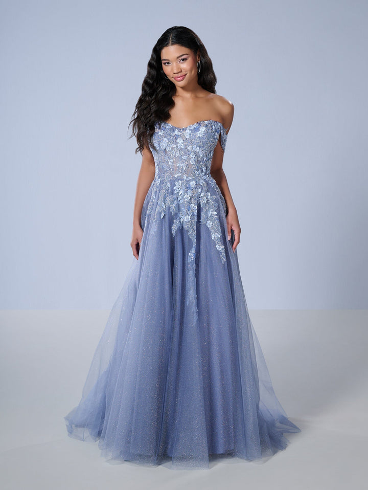 Floral Applique A-line Gown by Tiffany Designs 16243