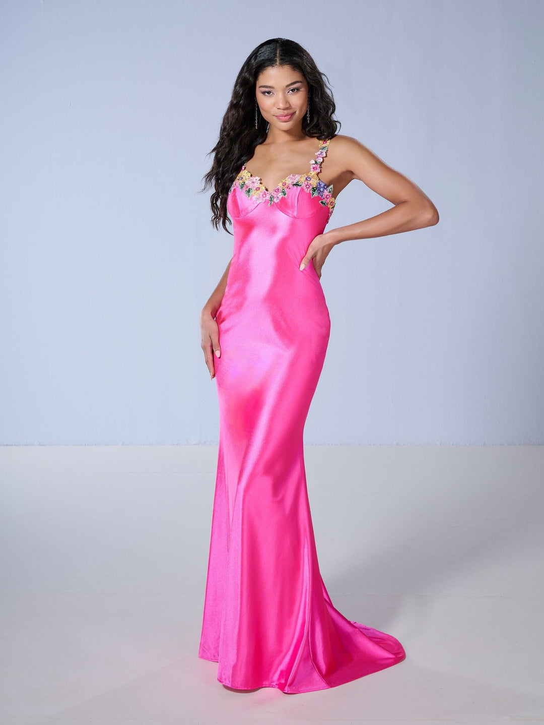 Floral Applique Jersey Gown by Tiffany Designs 16145