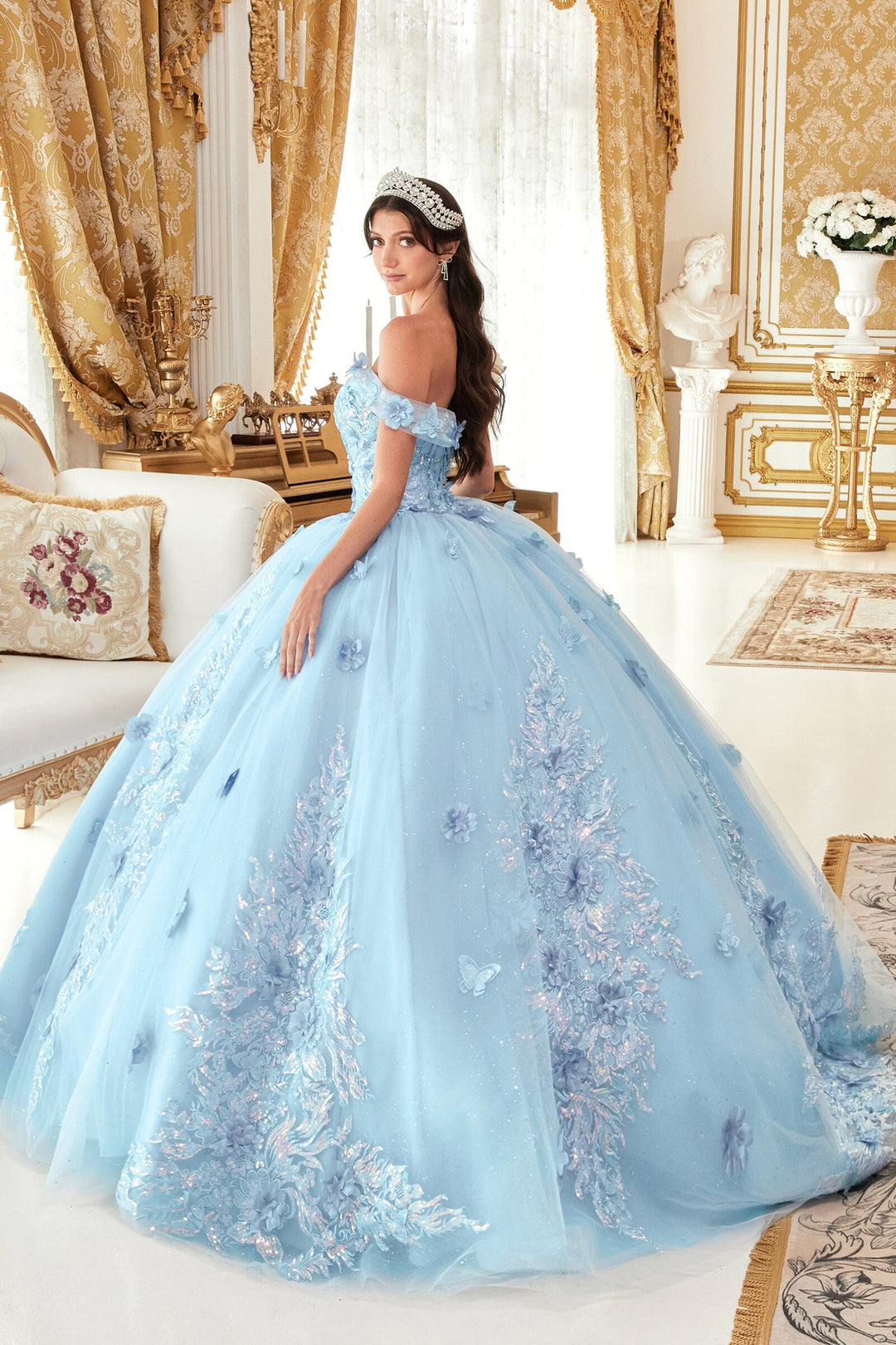 Floral Applique Off Shoulder Ball Gown by Ladivine 15713