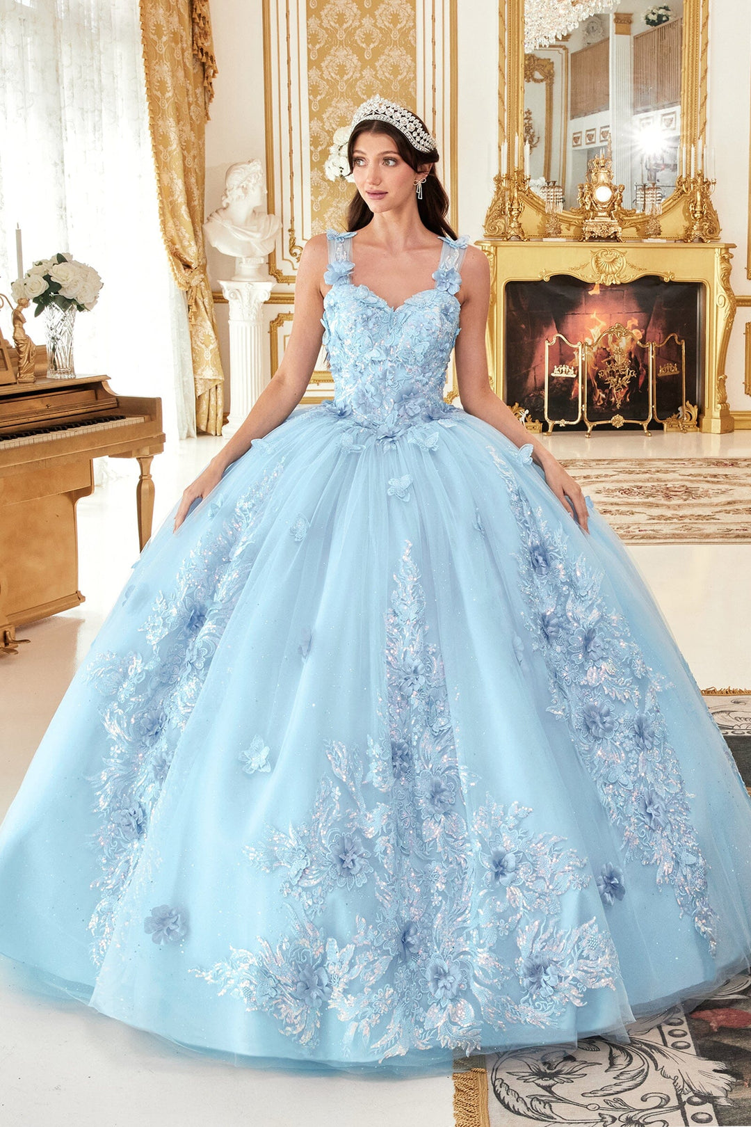 Floral Applique Off Shoulder Ball Gown by Ladivine 15713