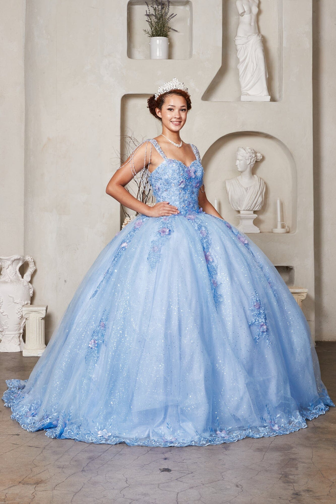 Floral Applique Sleeveless Ball Gown by Calla SCL-30011
