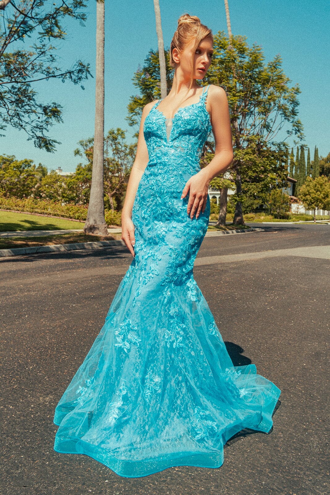 Floral Applique Sleeveless Mermaid Dress by GLS Gloria GL3333
