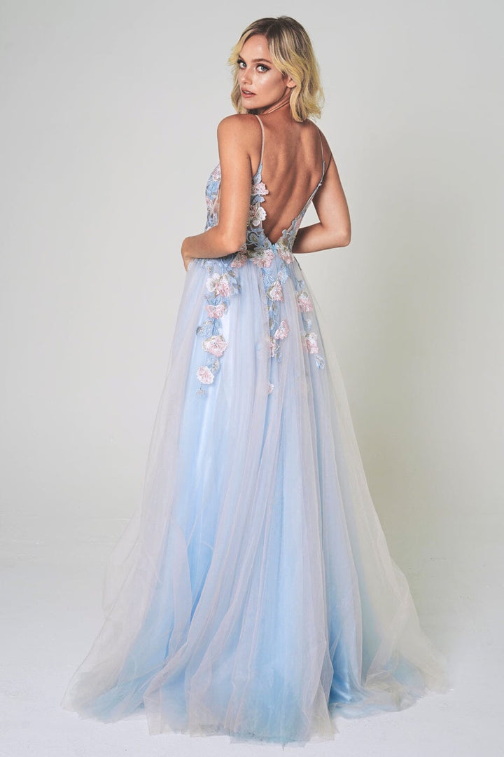 Floral Applique Sleeveless Slit Gown by Amelia Couture 5013