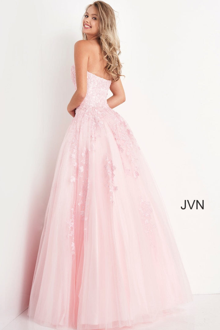 Floral Applique Strapless A-line Gown by Jovani 1831