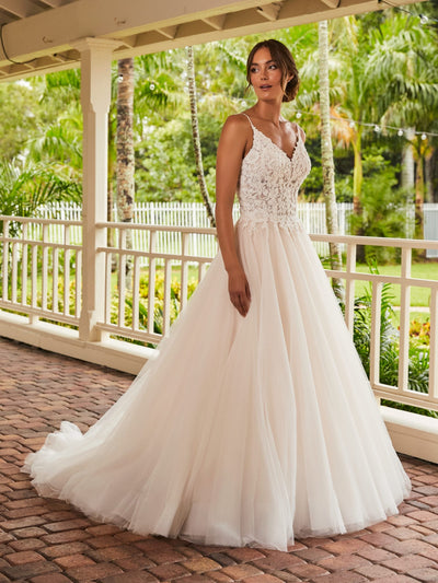 Floral Applique Tulle Wedding Gown by Adrianna Papell 31220
