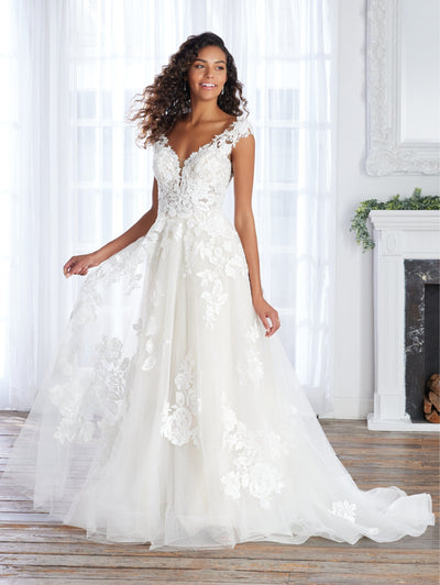 Floral Applique Tulle Wedding Gown by Adrianna Papell 31236