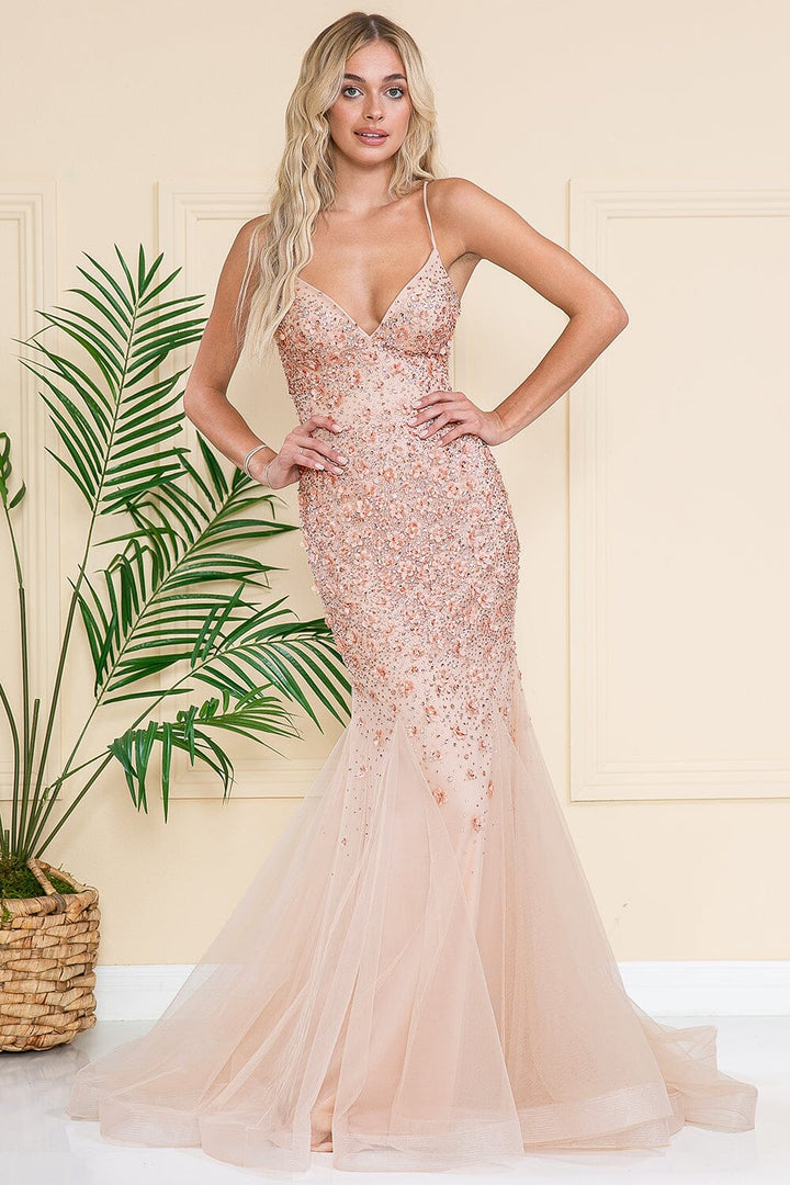 Floral Embellished Mermaid Gown by Amelia Couture SU066