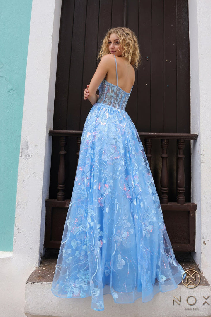 Floral Embroidered Corset A-line Gown by Nox Anabel T1332