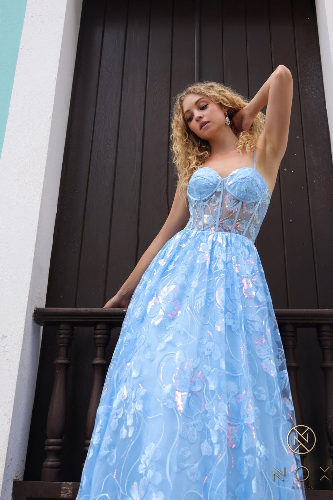 Floral Embroidered Corset A-line Gown by Nox Anabel T1332