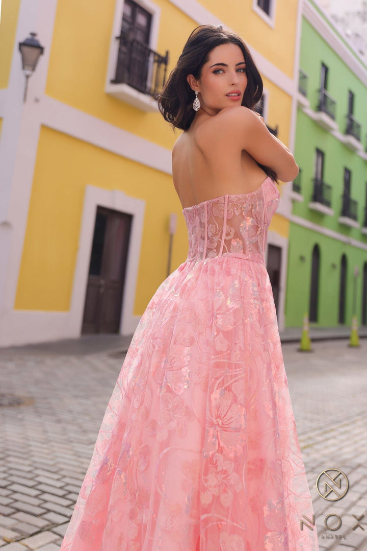 Floral Embroidered Corset A-line Gown by Nox Anabel T1332