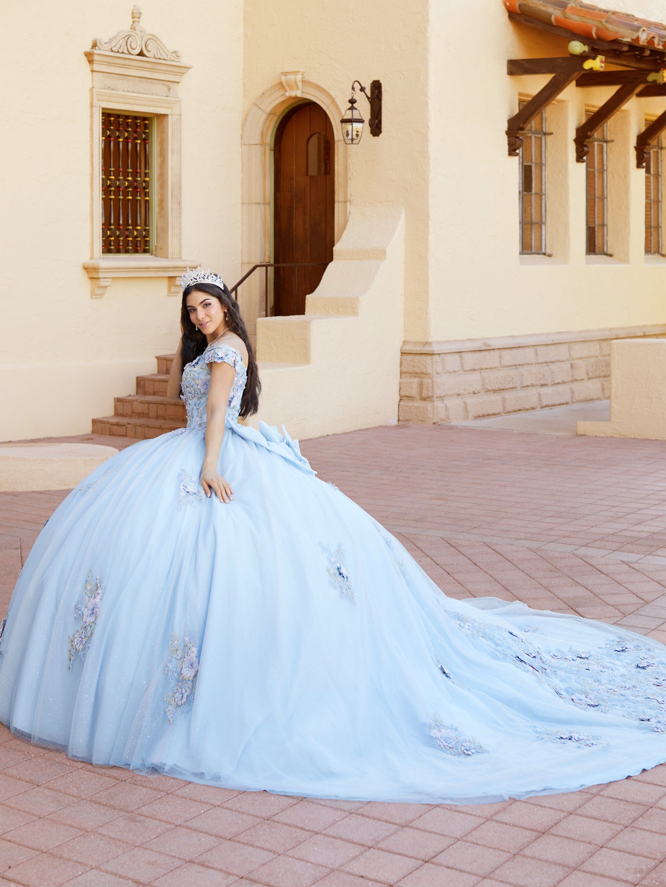 Floral Off Shoulder Quinceanera Dress by House of Wu 26061 22 Sky Multi
