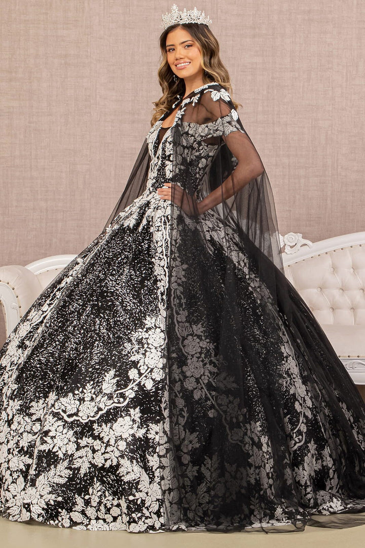 Floral Print Cloak Ball Gown by Elizabeth K GL3168