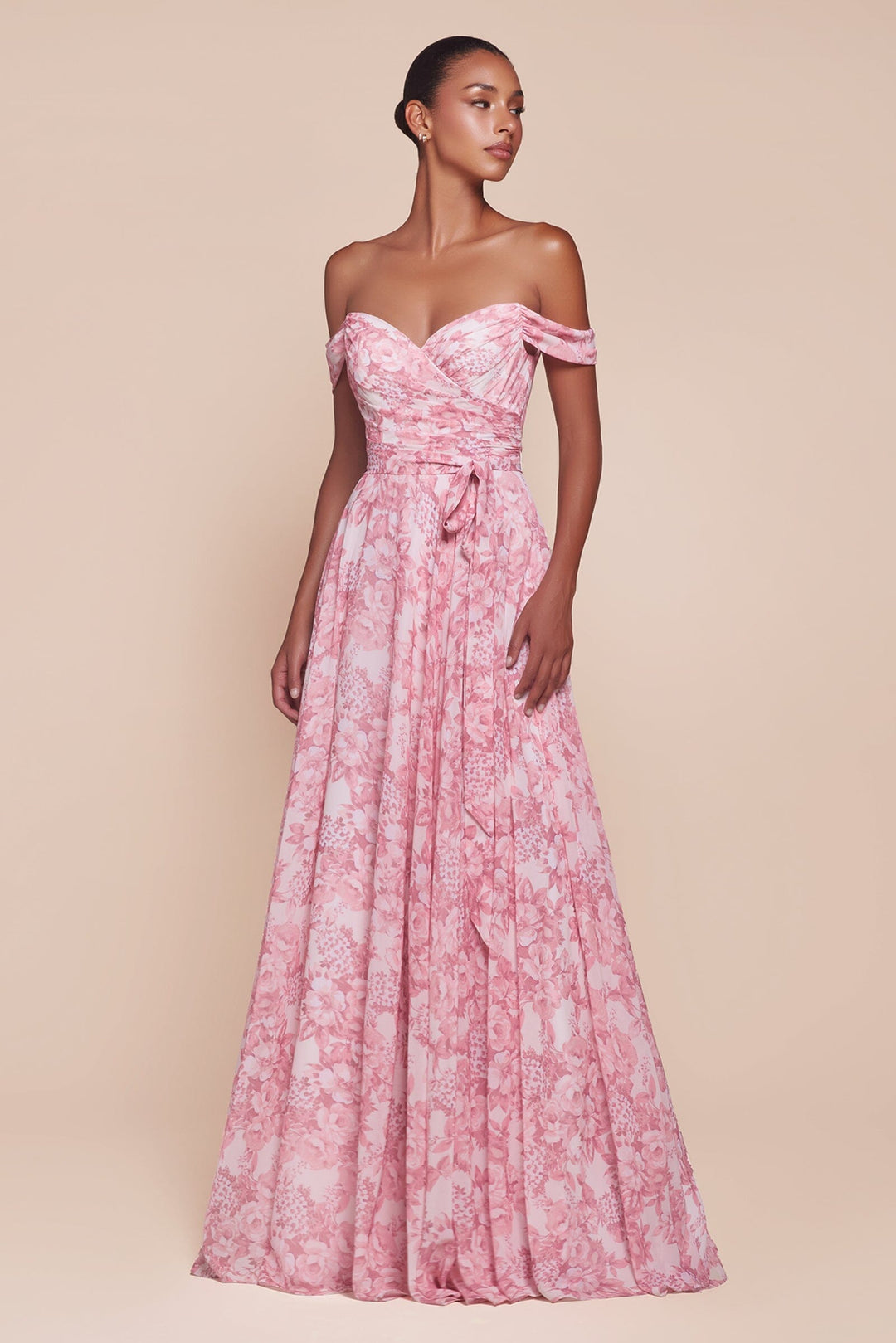 a line dress floral Stacees 2026 Strapless Sage Floral Print A-Line Prom Dress with Beaded Neck