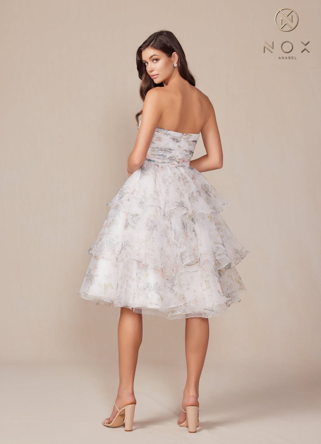 Floral Print Short Strapless Dress by Nox Anabel Q842