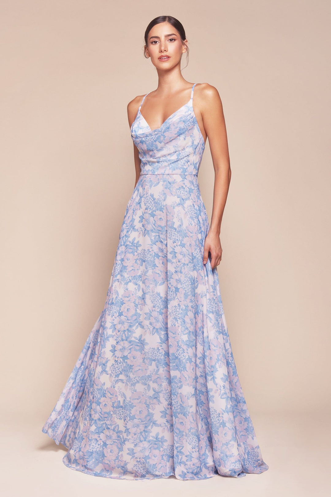 Floral Print Sleeveless A-line Gown by Ladivine 7444  ABC Fashion