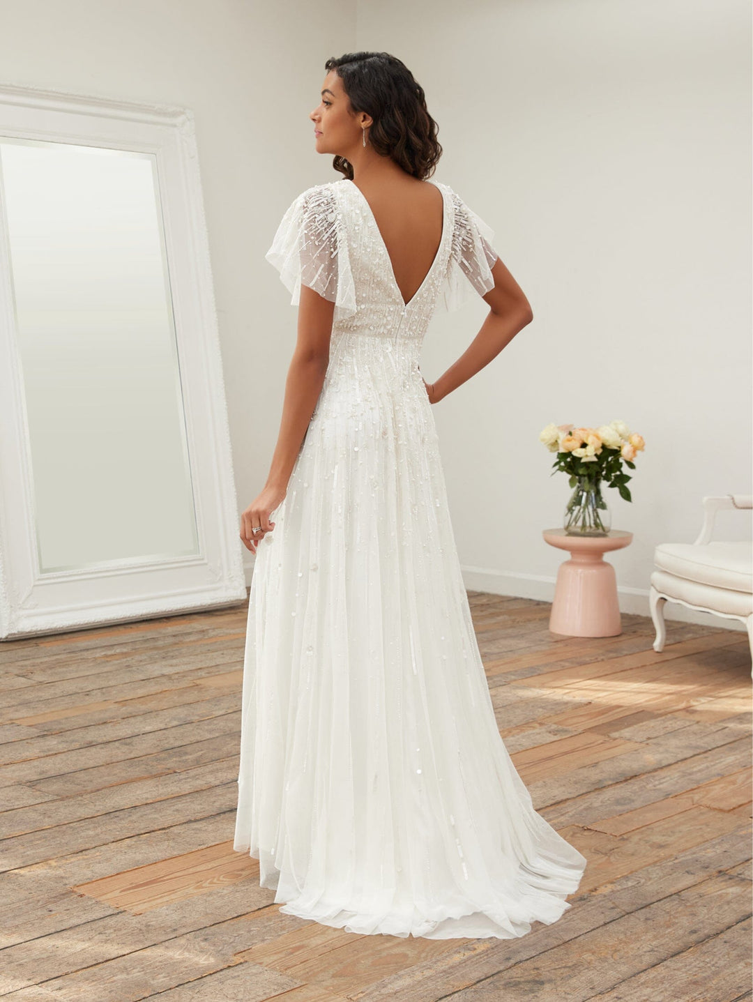 Flutter Sleeve Wedding Dress by Adrianna Papell 40385