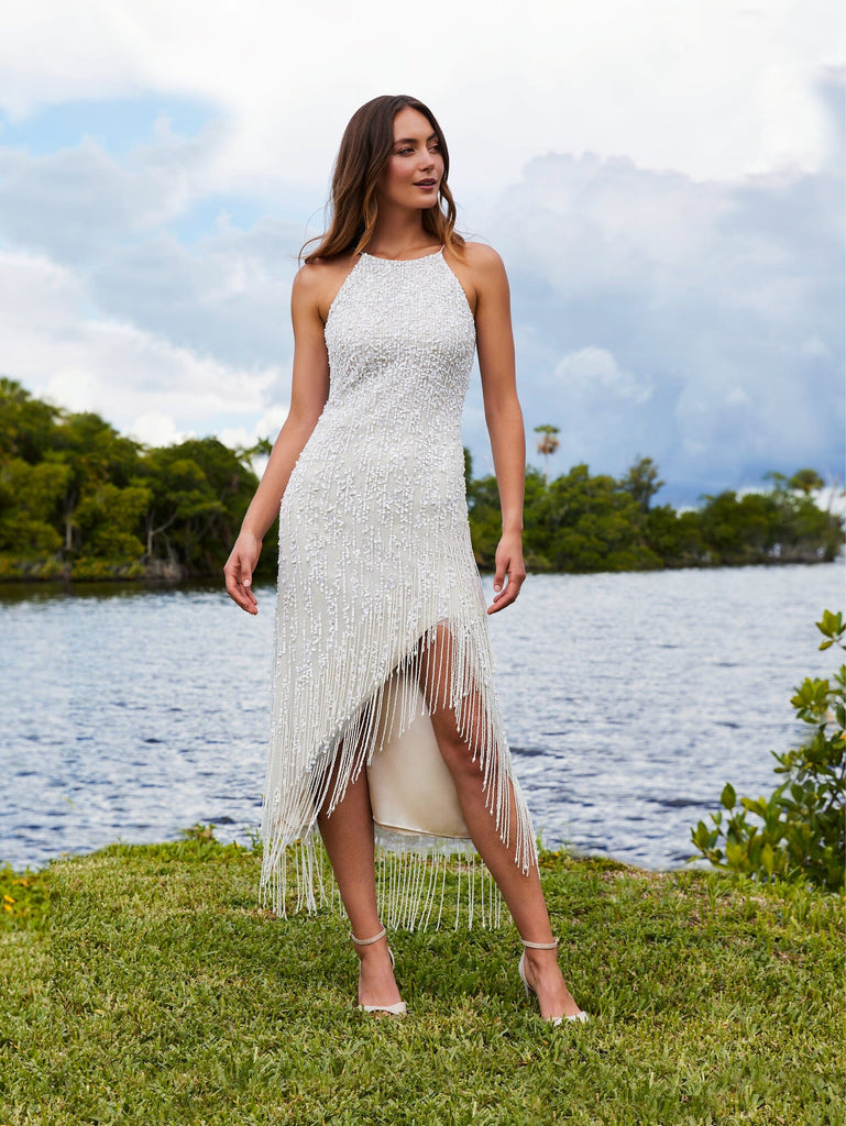 Fringe High Low Wedding Dress by Adrianna Papell 40363 ABC Fashion Fringe High Low Wedding Dress by Adrianna Papell 40363 ABC Fashion