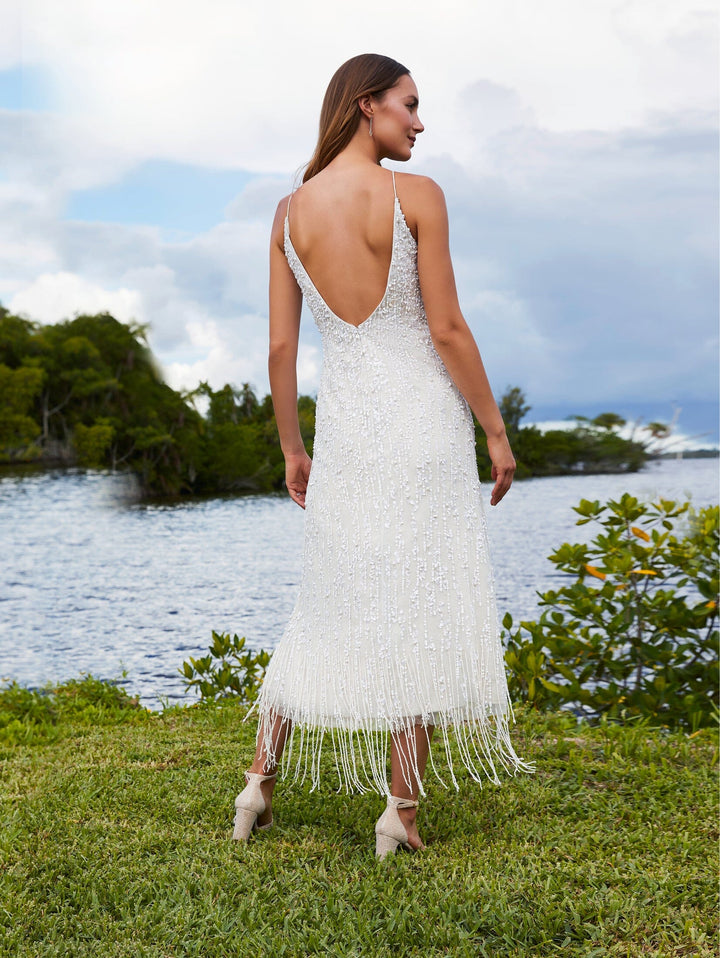 Fringe High Low Wedding Dress by Adrianna Papell 40363