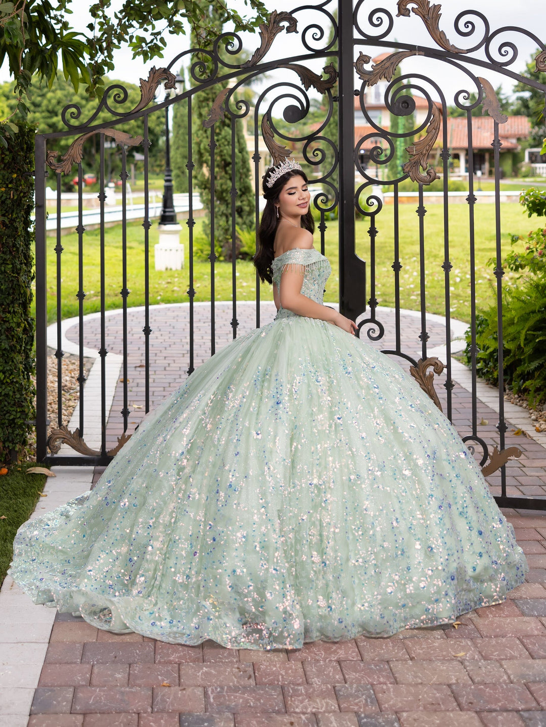 Fringe Off Shoulder Ball Gown by LizLuo Fiesta 56536