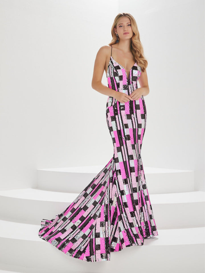 Geometric Sequin Print Mermaid Dress by Tiffany Designs 16001