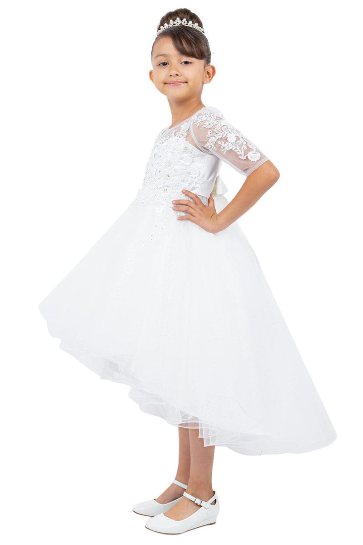 Girls 3/4 Sleeve High Low Gown by Cinderella Couture 5128