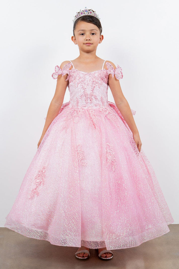 Girls 3D Butterfly Cold Shoulder Gown by Cinderella Couture 8120