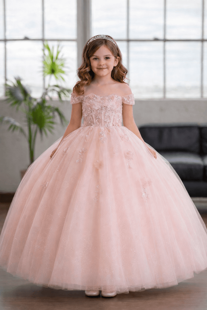 Girls 3D Butterfly Off Shoulder Gown by Calla SCK-315