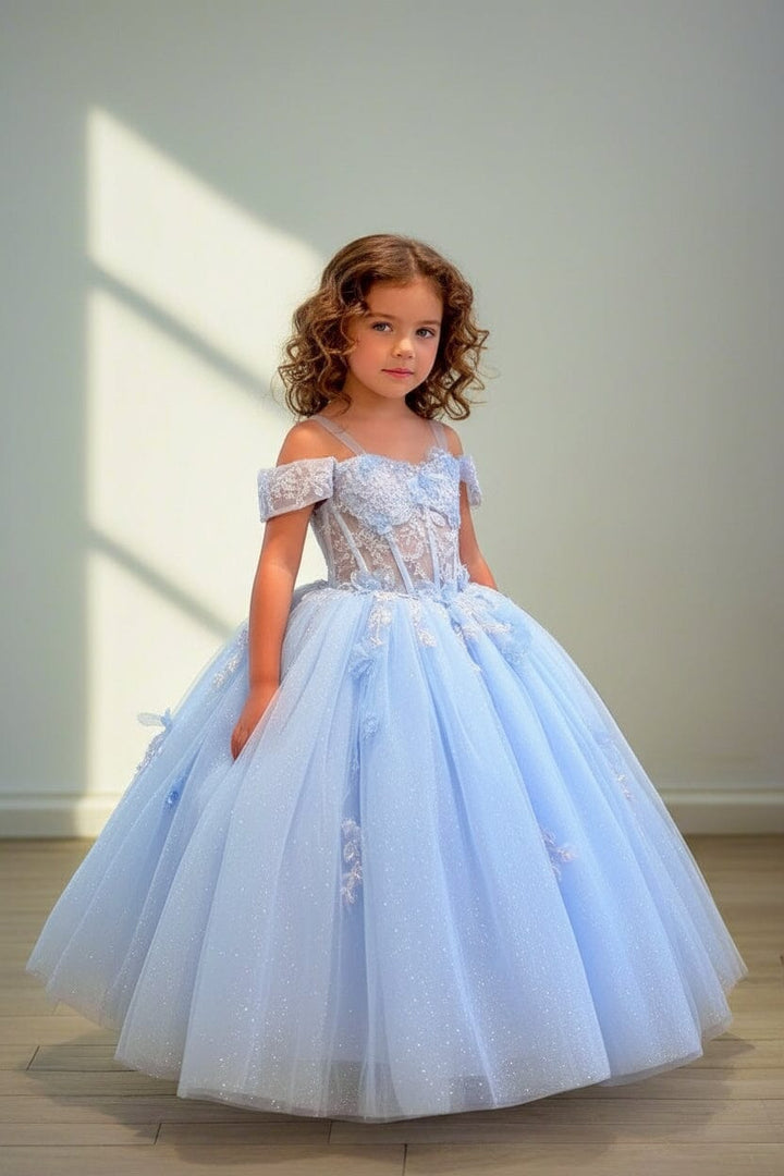 Girls 3D Butterfly Off Shoulder Gown by Calla SCK-315