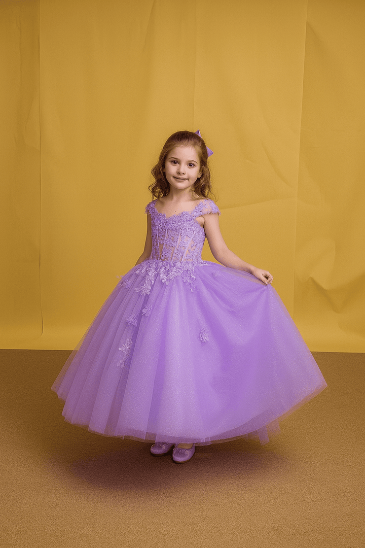 Girls 3D Butterfly Off Shoulder Gown by Calla SCK-315