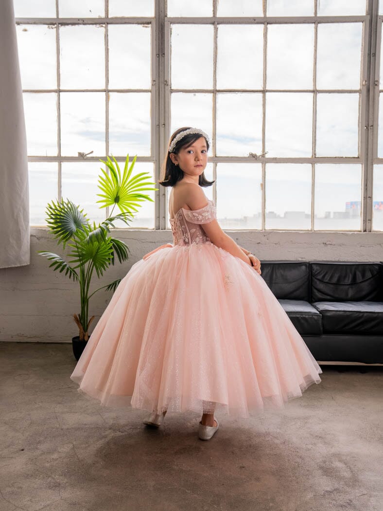 Girls 3D Butterfly Off Shoulder Gown by Calla SCK-315 3 / Blush Pink Girls 3D Butterfly Off Shoulder Gown by Calla SCK-315 3 / Blush Pink