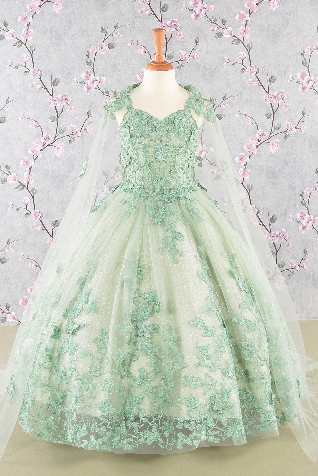3D Butterfly Cape Gown for Girls by Elizabeth KGK114 - Sage / 10 3D Butterfly Cape Gown for Girls by Elizabeth KGK114 - Sage / 10