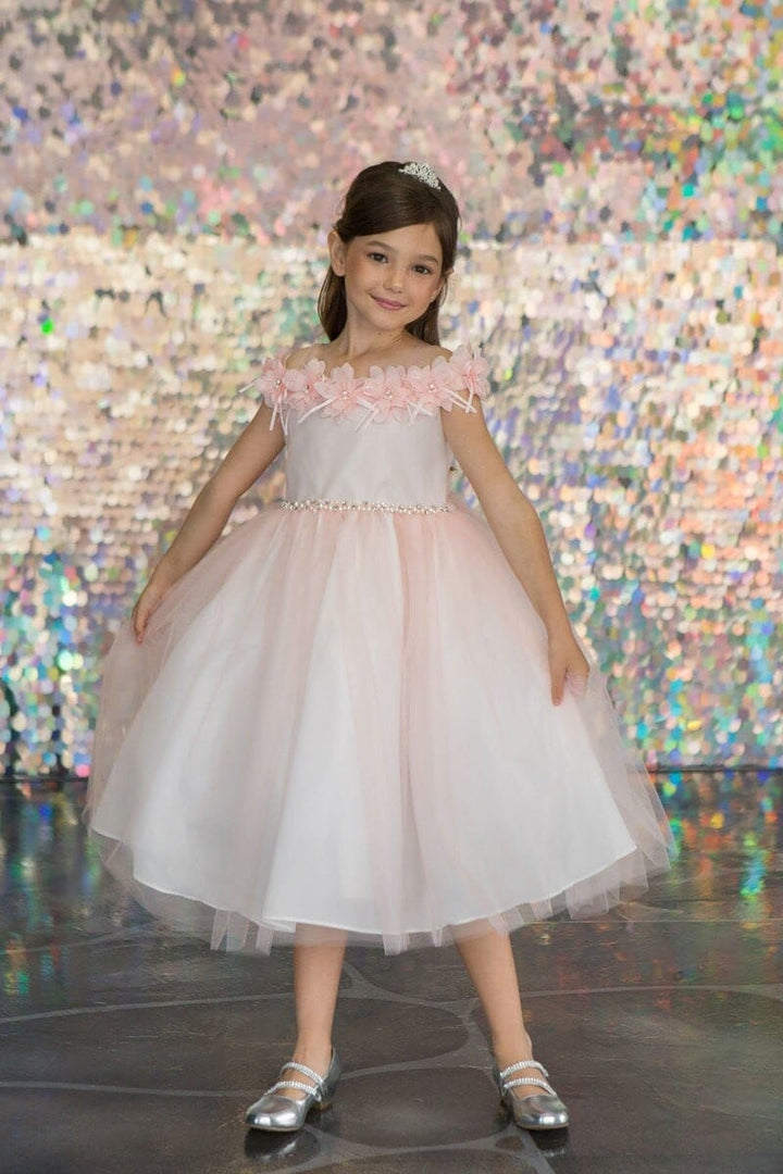 Girls 3D Floral Cold Shoulder Dress by Calla D-797