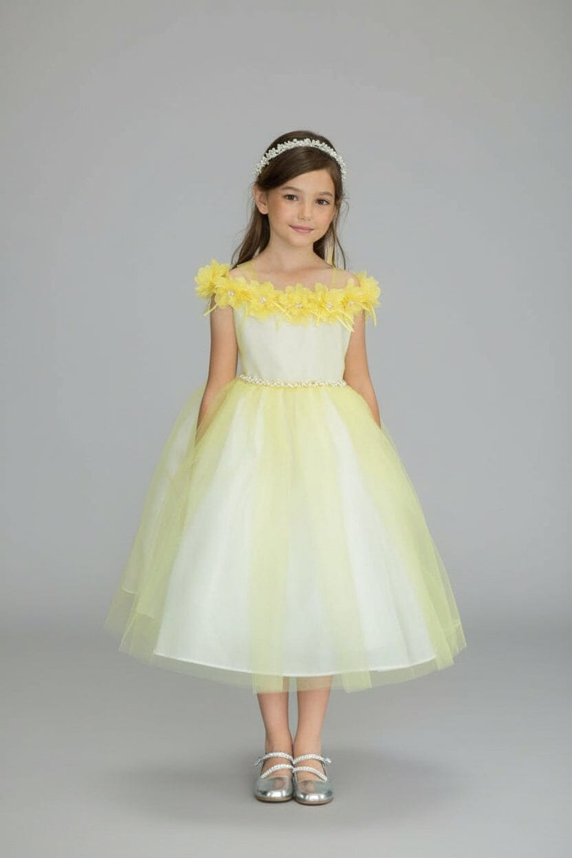 Girls 3D Floral Cold Shoulder Dress by Calla D-797