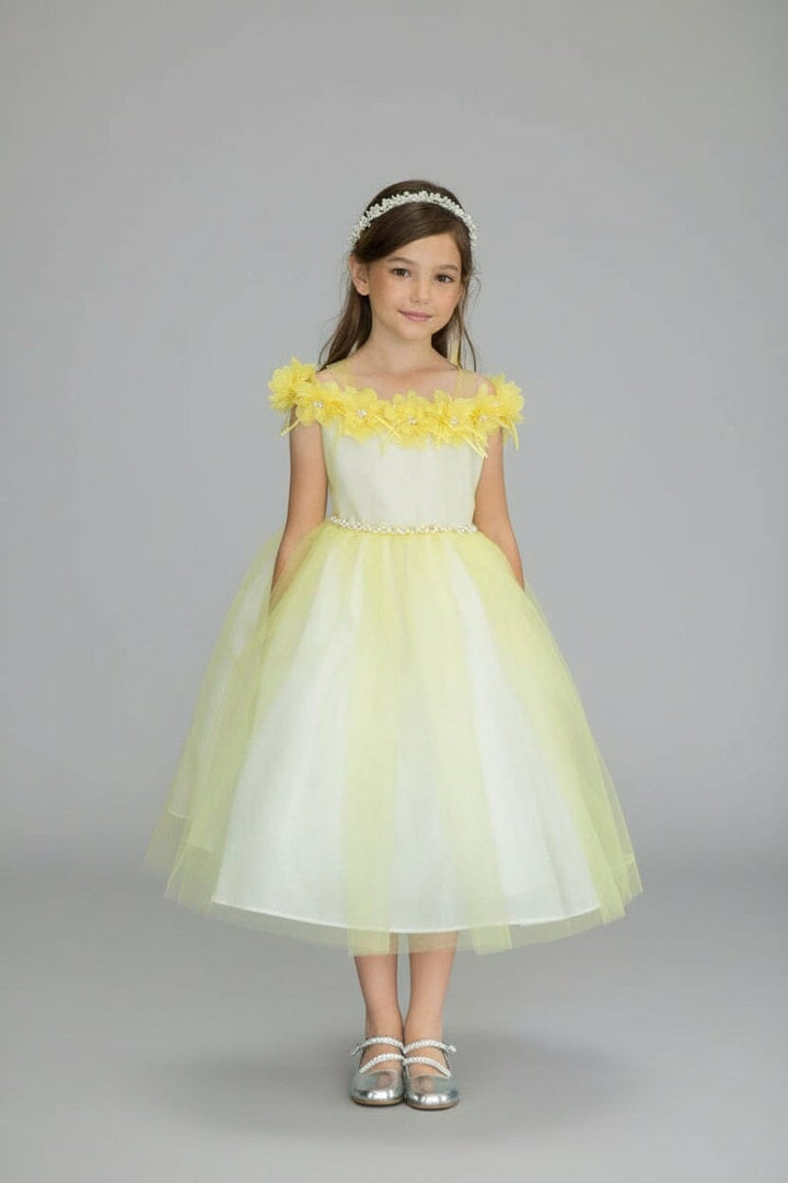 Girls 3D Floral Cold Shoulder Dress by Calla D-797