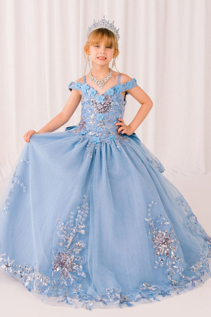 Girls 3D Floral Cold Shoulder Gown by Cinderella Couture 8125 - Outlet