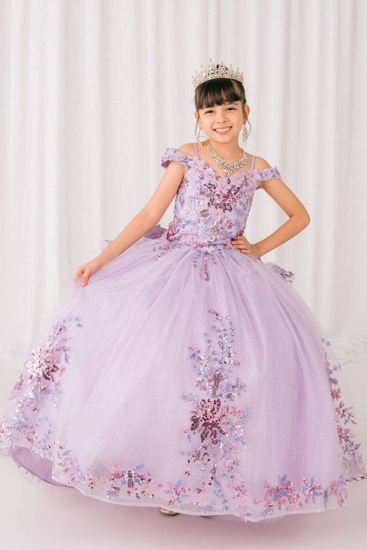Girls 3D Floral Cold Shoulder Gown by Cinderella Couture 8125