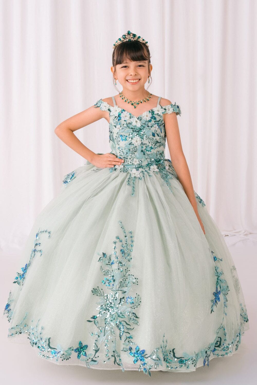 Girls 3D Floral Cold Shoulder Gown by Cinderella Couture 8125