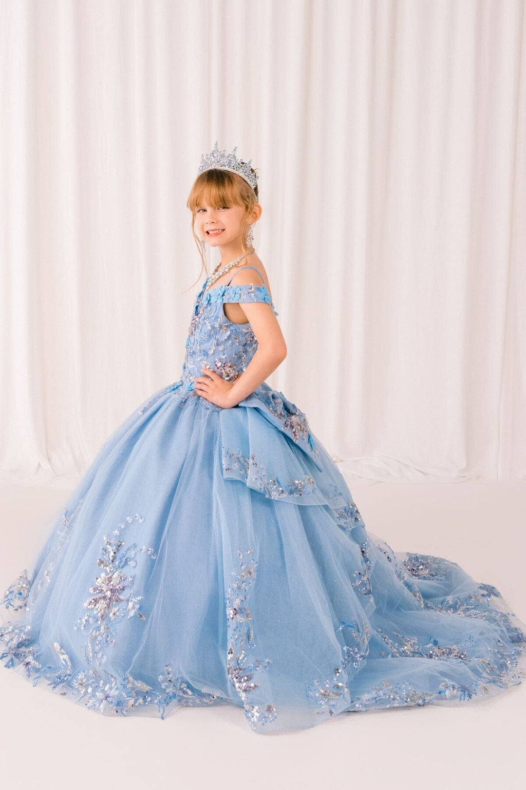 Girls 3D Floral Cold Shoulder Gown by Cinderella Couture 8125 12 / Sage Girls 3D Floral Cold Shoulder Gown by Cinderella Couture 8125 12 / Sage