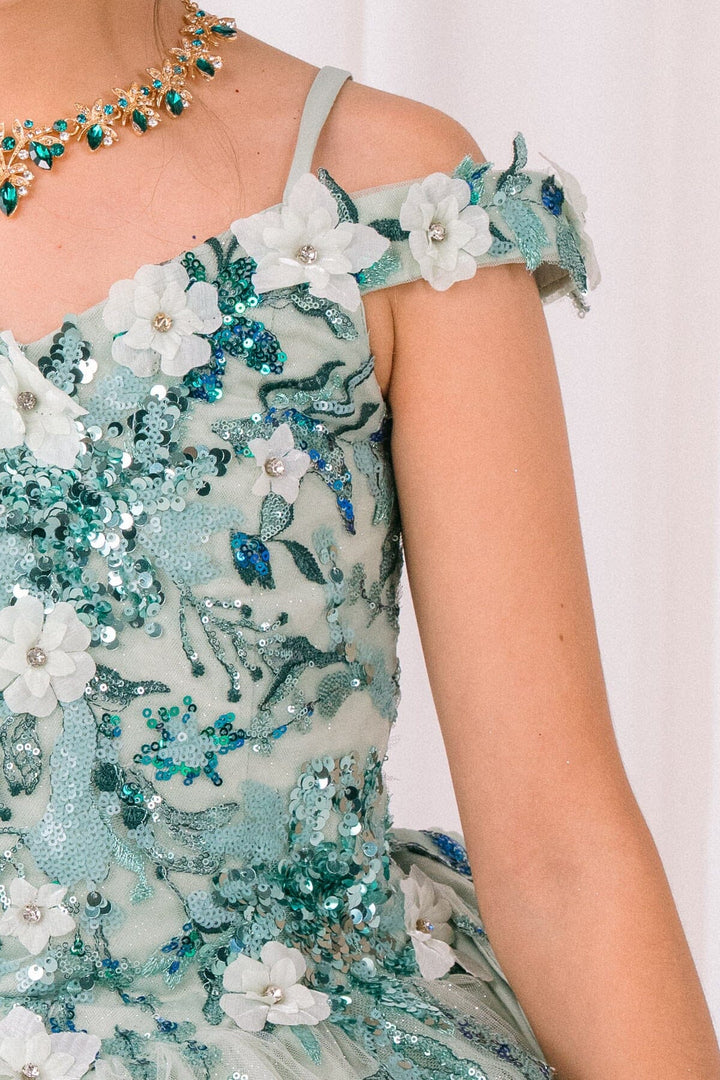 Girls 3D Floral Cold Shoulder Gown by Cinderella Couture 8125