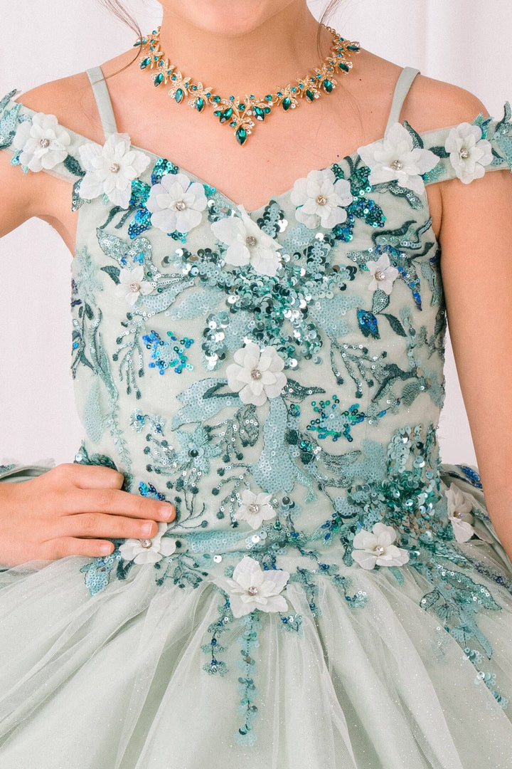 Girls 3D Floral Cold Shoulder Gown by Cinderella Couture 8125