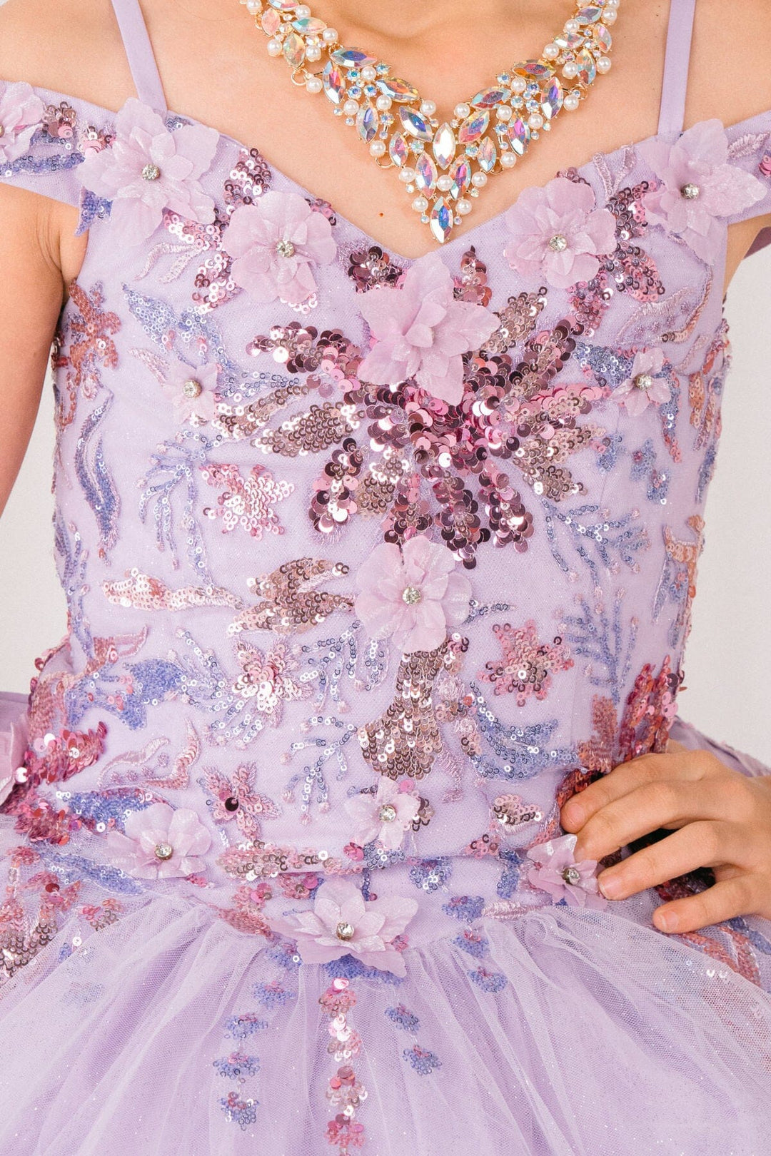 Girls 3D Floral Cold Shoulder Gown by Cinderella Couture 8125