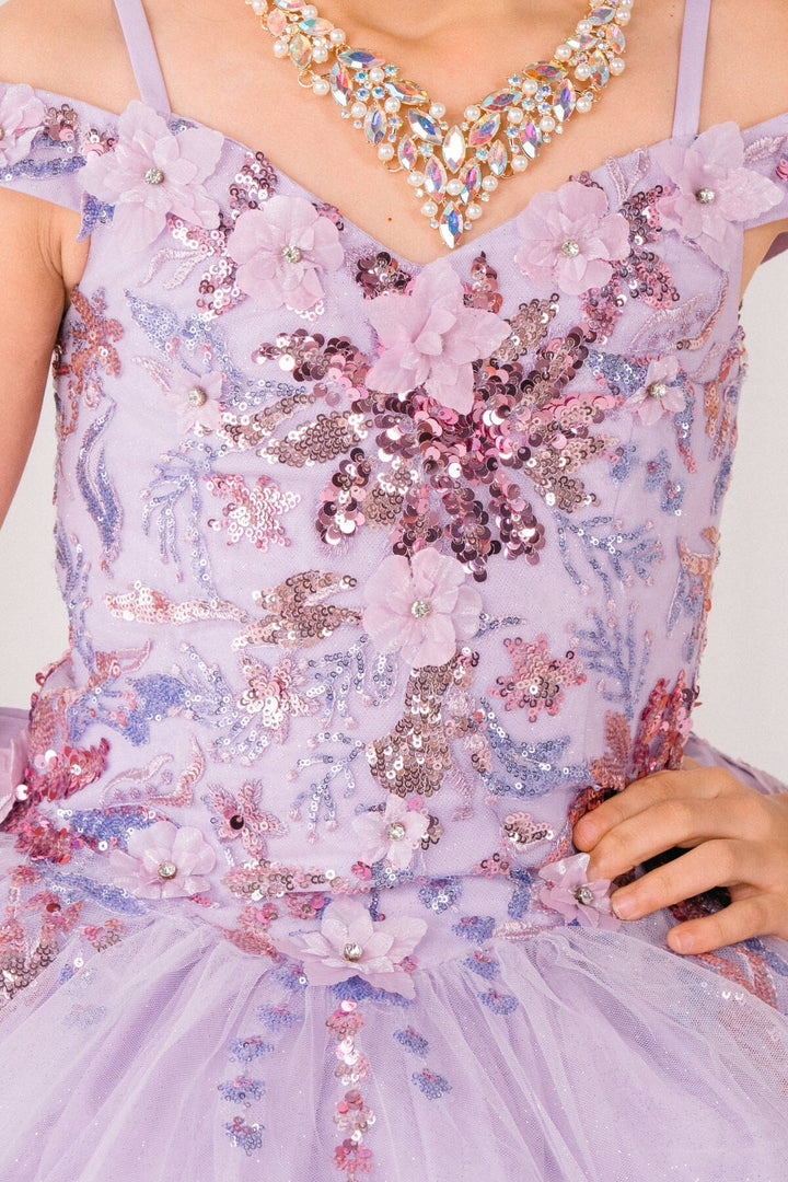 Girls 3D Floral Cold Shoulder Gown by Cinderella Couture 8125