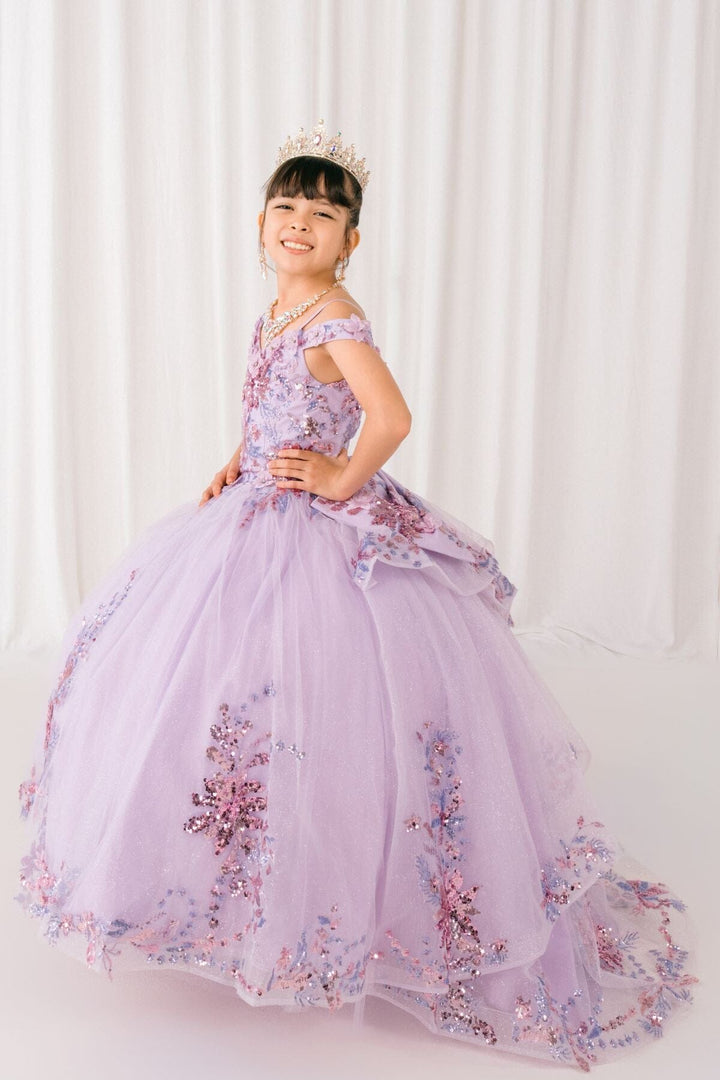 Girls 3D Floral Cold Shoulder Gown by Cinderella Couture 8125
