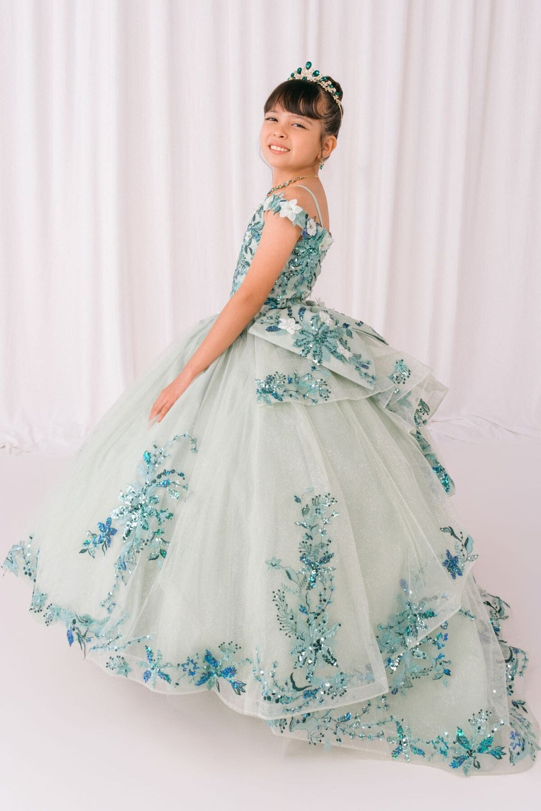 Girls 3D Floral Cold Shoulder Gown by Cinderella Couture 8125