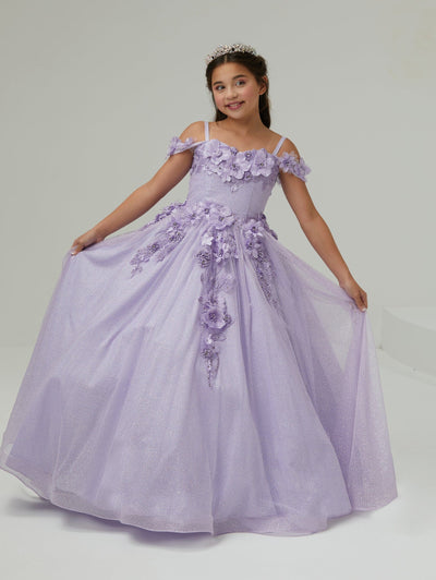 Girls 3D Floral Cold Shoulder Gown by Tiffany Princess 13671