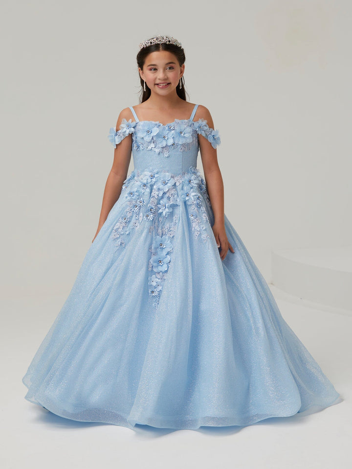 Girls 3D Floral Cold Shoulder Gown by Tiffany Princess 13671