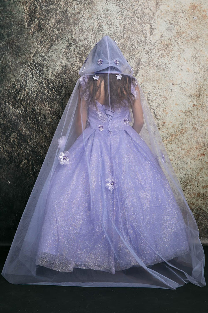 Girls 3D Floral Glitter Cloak Ball Gown by Petite Adele PK1002