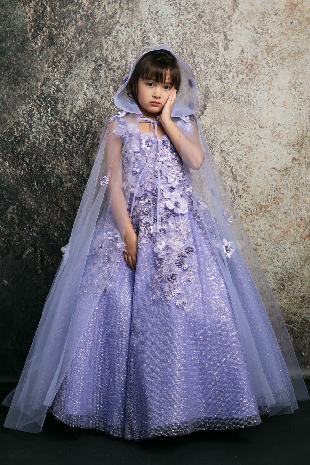 Girls 3D Floral Glitter Cloak Ball Gown by Petite Adele PK1002