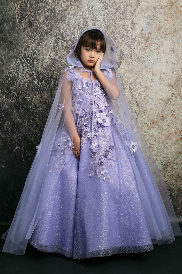 Girls 3D Floral Glitter Cloak Ball Gown by Petite Adele PK1002